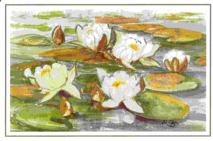 "Waterlilies" scanned from the cover of the card based on the original painted by Anja Numminer